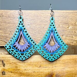 New! Handmade painted wooden dangle earrings.